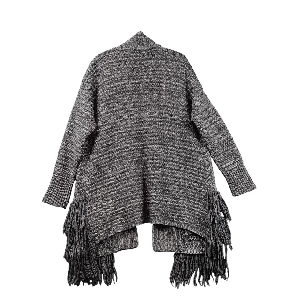 Banana Republic Gray Knit Wool Blend Cardigan Sweater Shawl Collar Fringe XL - Picture 2 of 7